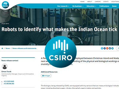 Web article: CSIRO News release (2015) Robots to identify what makes the Indian Ocean tick